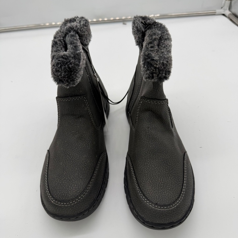 Khombu Addison Grey Faux Fur Trim Winter Ankle Boots Womens Size 7 1624858 NEWβ